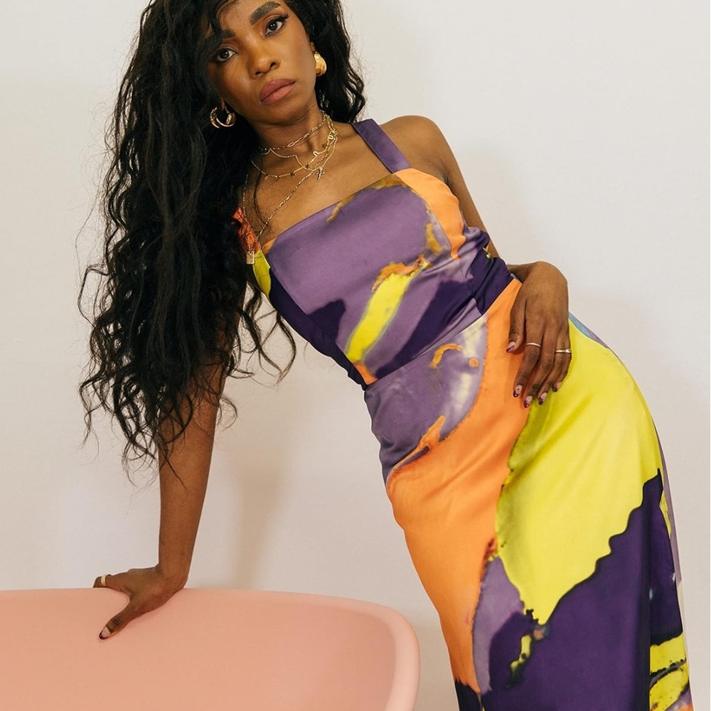 NWT The Drop x Takkunda Multi Abstract Print Button Maxi Dress | Size Small